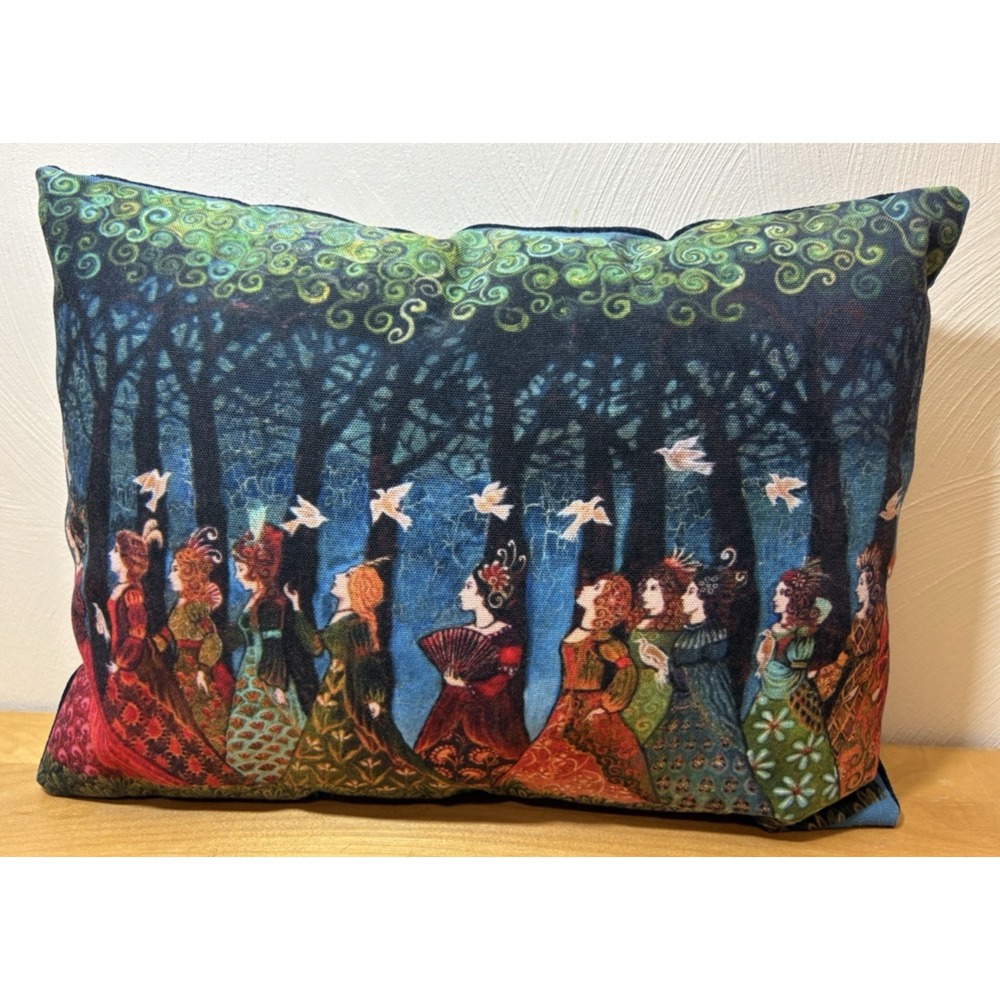 Gael Song Decorative Pillow Medieval Women Gowns Dark Grove Forest White Doves